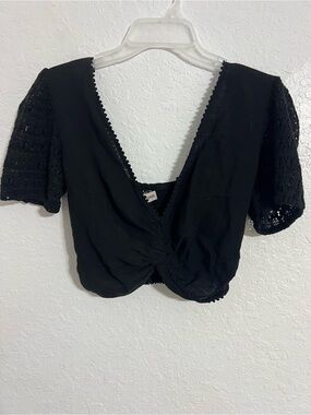 Cotton Natural Size S Black Smocked Puff Sleeve Crop Top 100% Cotton  #611